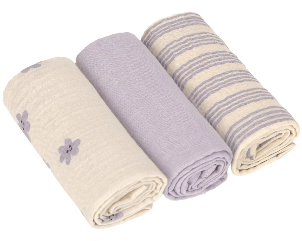 Lässig Mulltuch Tiny Team M 3 Stück, 60 cm x 60 cm, Lila