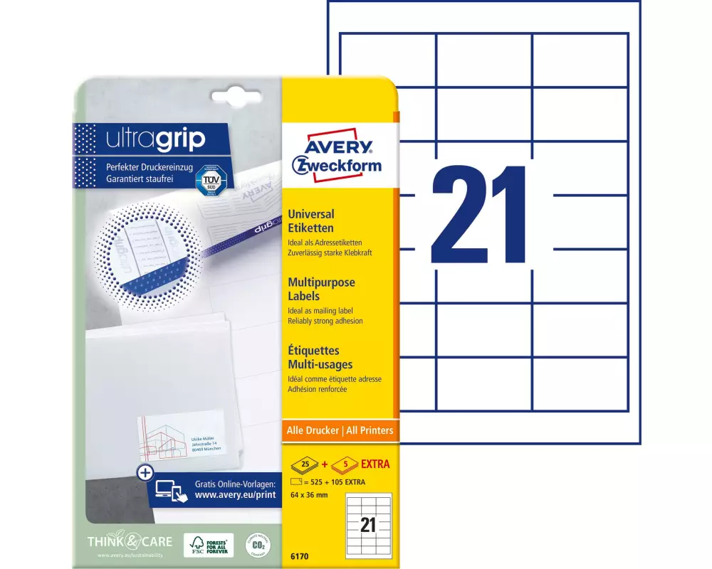 Avery Zweckform Universal-Etiketten 6170 64x36 mm, 30 Blatt