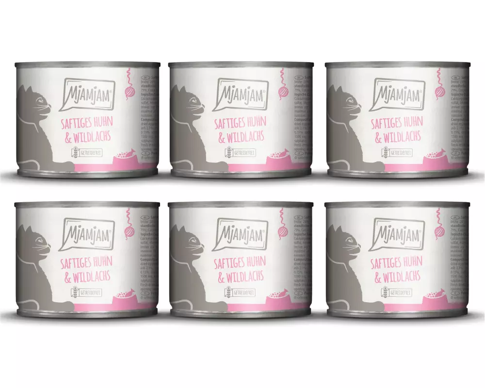 Mjamjam Nassfutter Dose Huhn & Wildlachs, 6 x 200 g