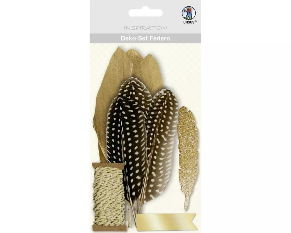 URSUS Federn Deko-Set 11 Stück, Braun; Gold