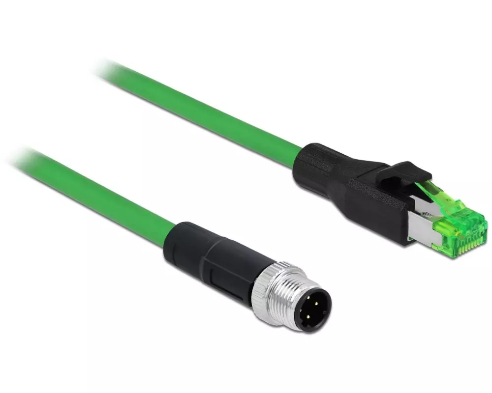 Delock Patchkabel M12-RJ45 SF/UTP, 2 m, 4 Pin D-kodiert PROFINET