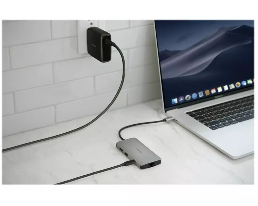 Kensington 100W, USB-C, GaN, Charger, for USB-C Power, Passthrough, Mobile, Docking Stations, Hubs, EU Plug