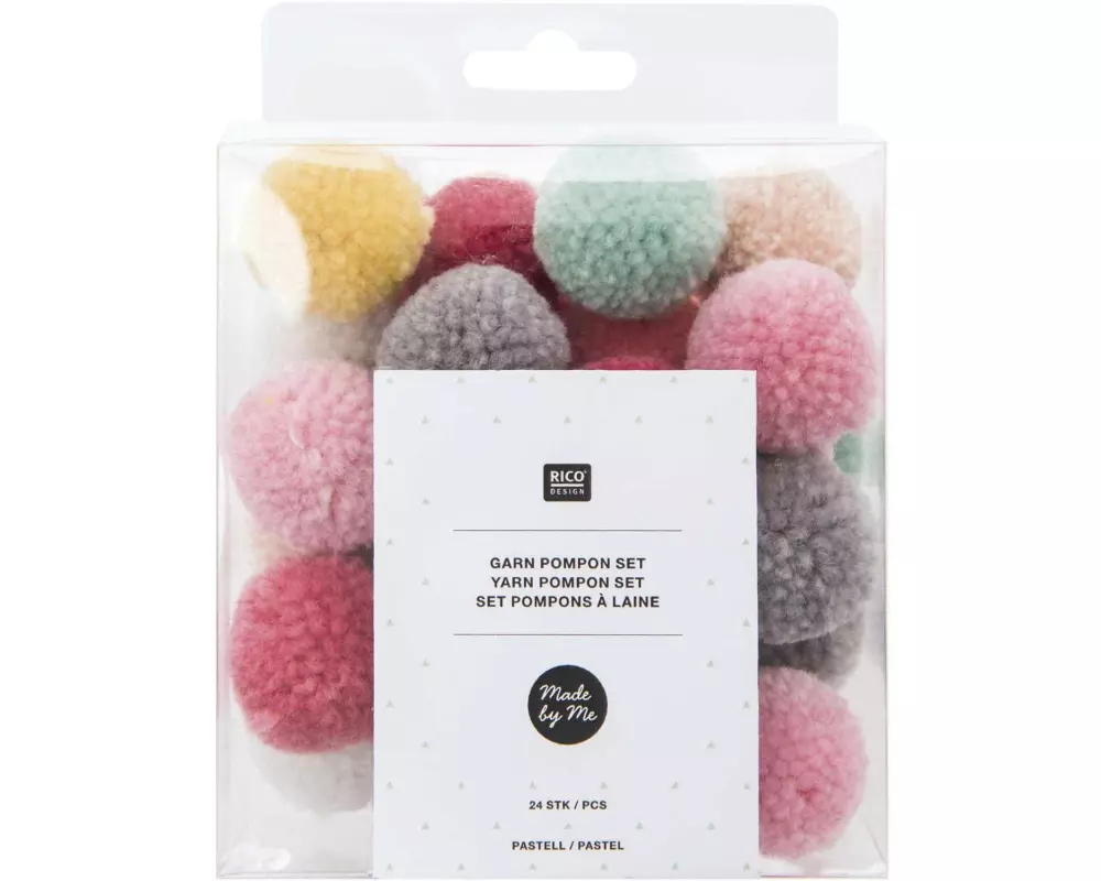 Rico Design Pompon Set Ø 3 cm Pastell Mix, 24 Stück