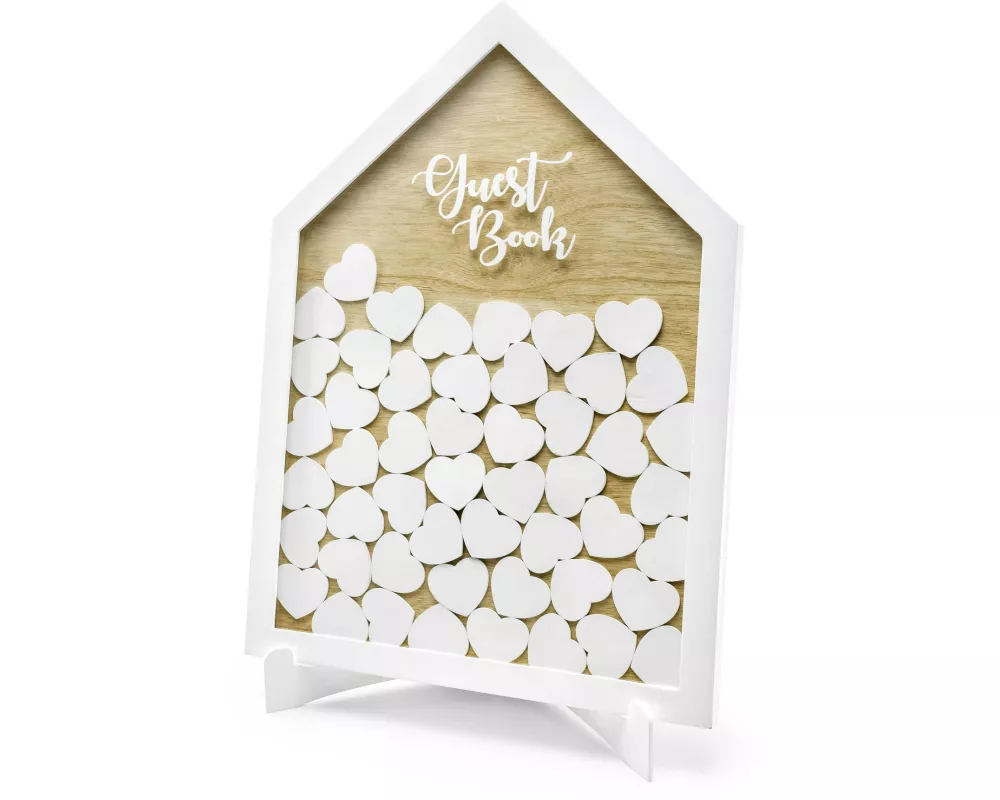 Partydeco Hochzeitsaccessoire Gästebuch mit 50 Herzen, Weiss/Braun