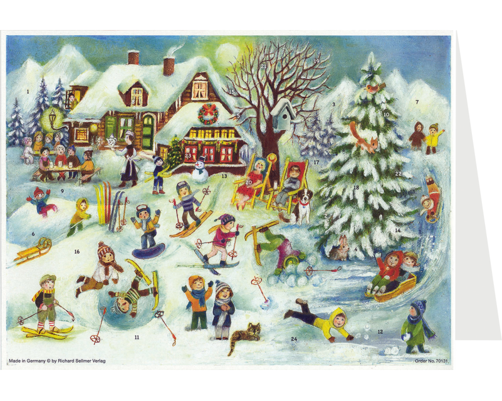 SELLMER Adventskalender A6 40131 Postkarte Skihütte