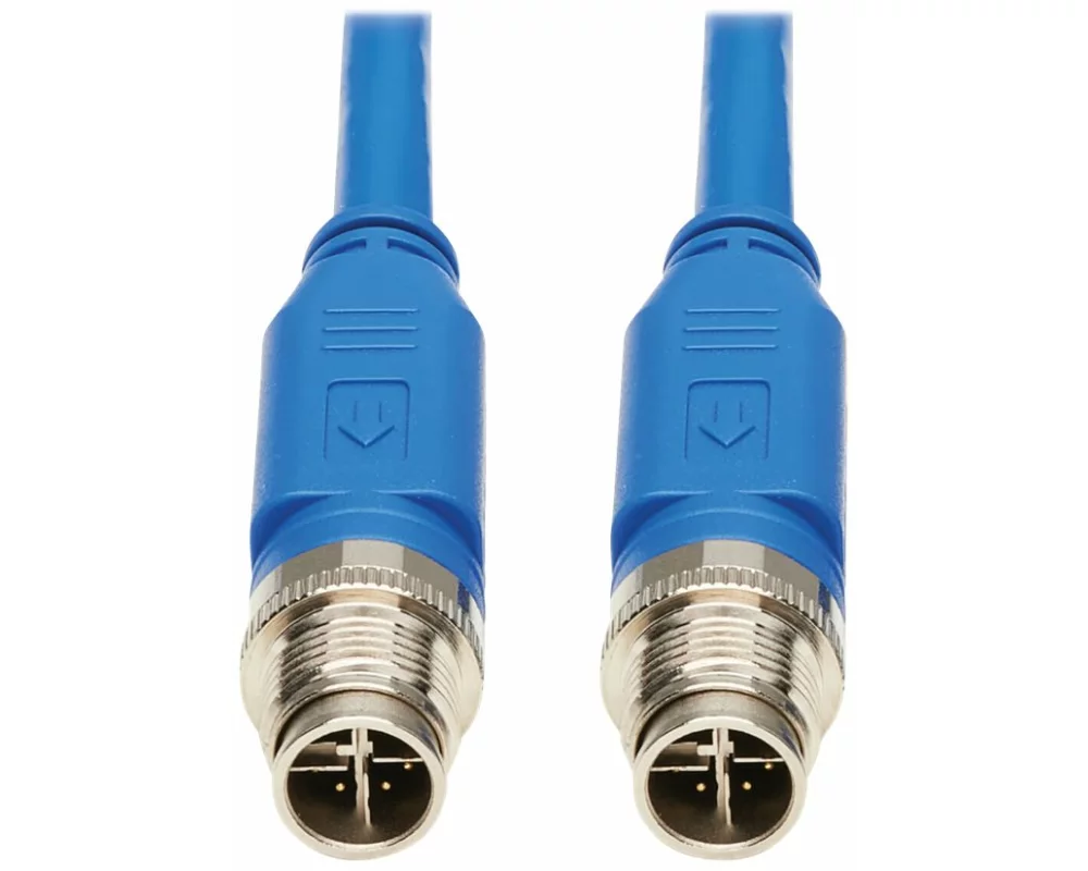 EATON TRIPPLITE M12, X-Code, Cat6, 1G, UTP, CMR-LP, Ethernet Cable, M/M, IP68, PoE, Blue, 1m 3.3 ft.