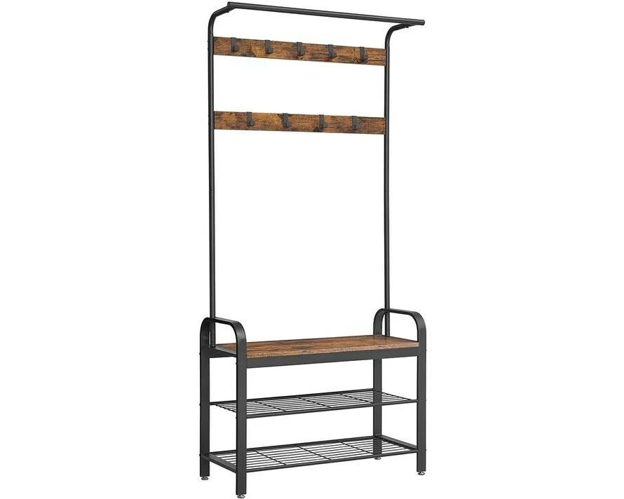 VASAGLE Wandgarderobe 84 cm x 183 cm, Braun/Schwarz