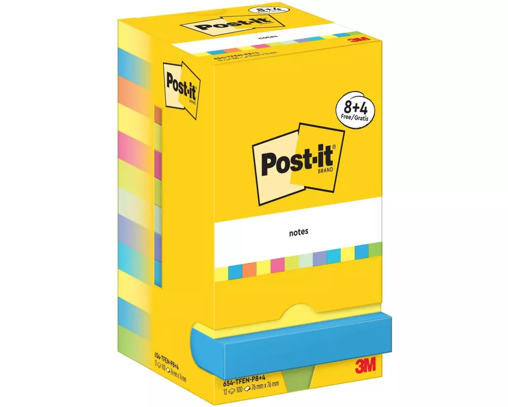 Post-it Notizzettel Super Sticky 76 x 76 mm, Mehrfarbig, 12 Blöcke