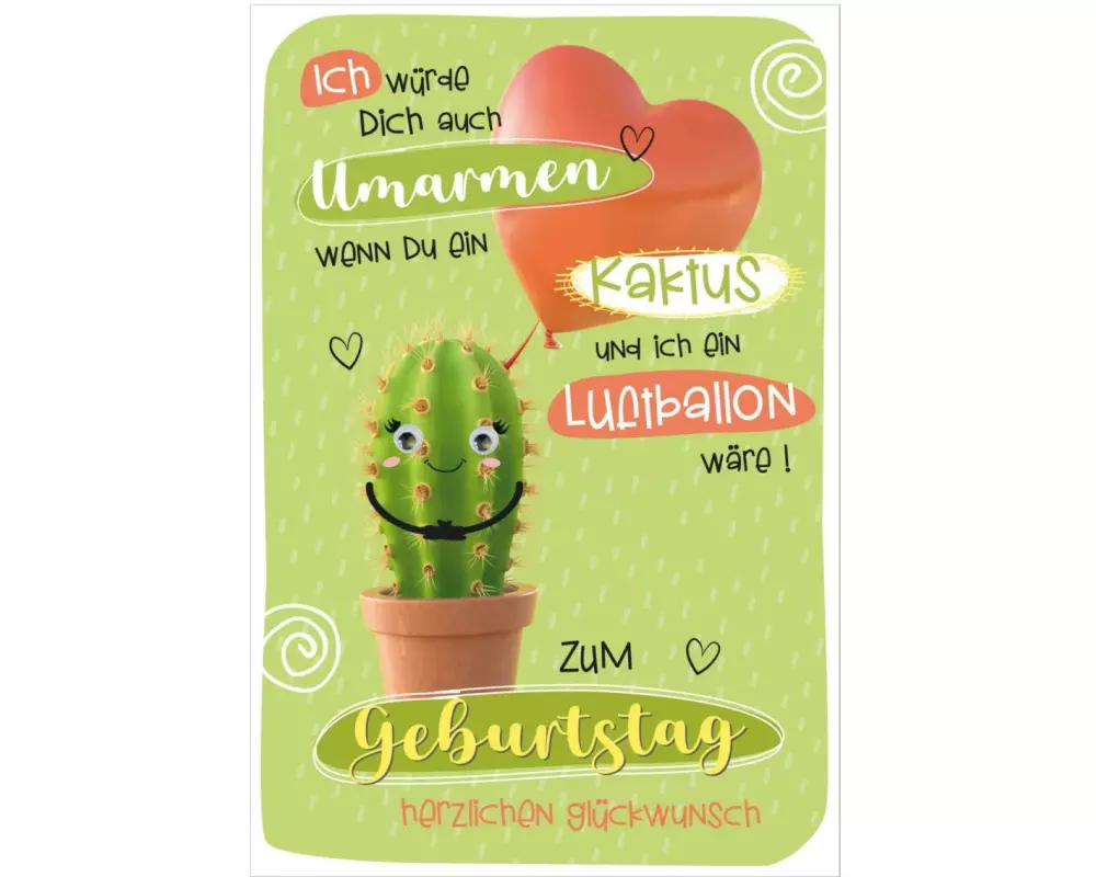 Susy Card Geburtstagskarte Kaktus mit Wackelaugen 11.5 x 17 cm