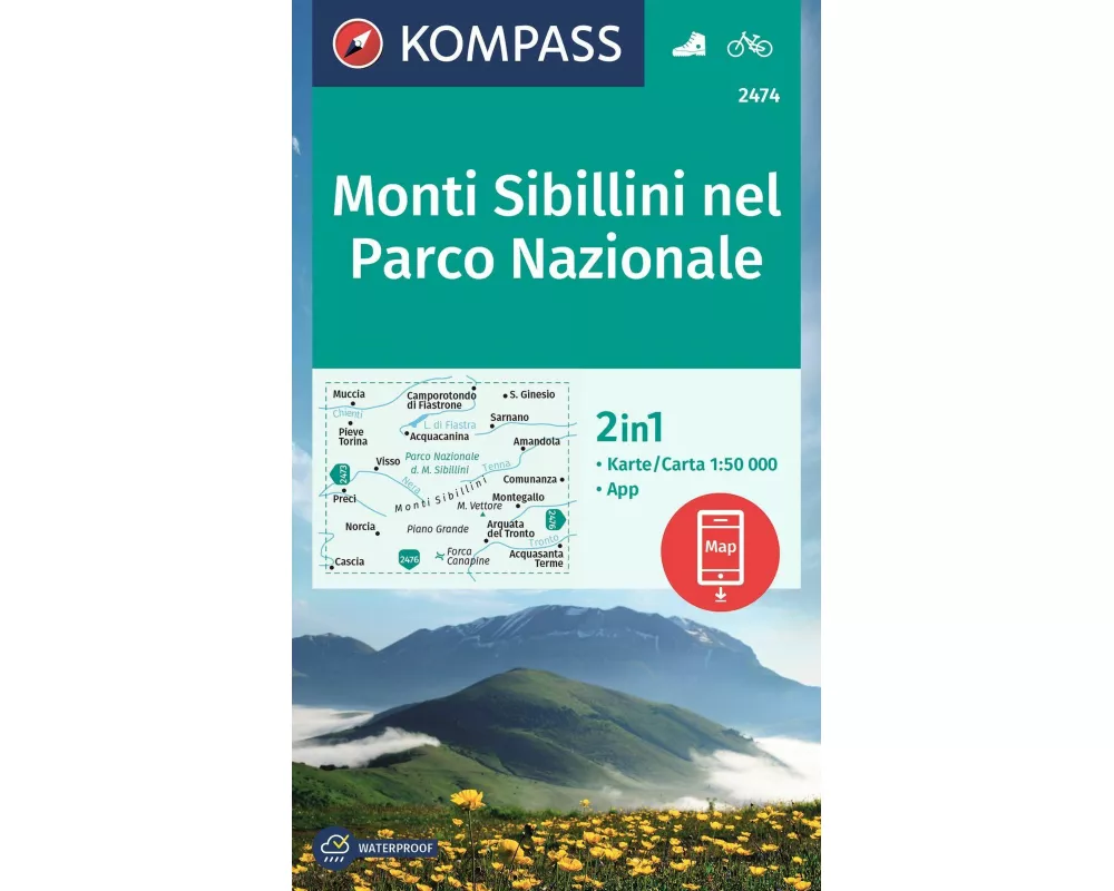 KOMPASS Wanderkarte 2474 Monti Sibillini nel Parco Nazionale 1:50.000