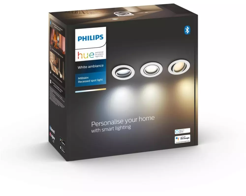 Philips Hue Einbauspot White Ambiance, Milliskin, Weiss, 3er