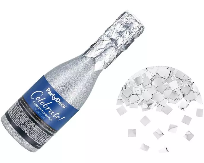 Partydeco Champagner-Konfetti-Kanone, Silber, 20.5 cm