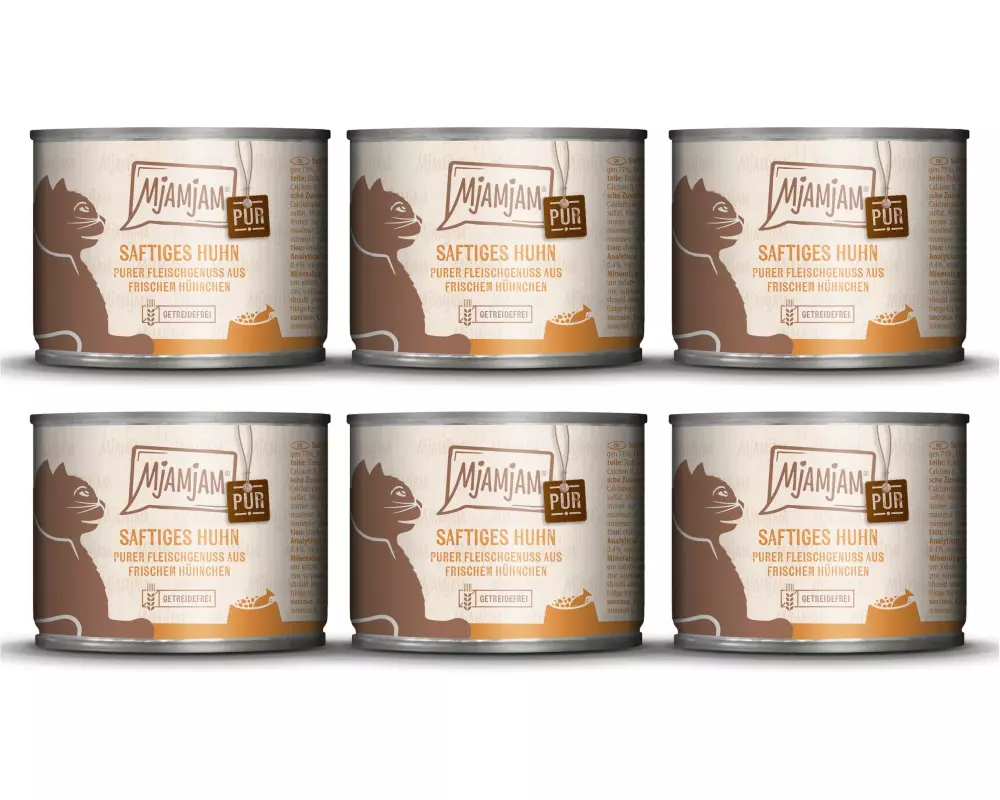 Mjamjam Nassfutter Dose Huhn pur, 6 x 200 g