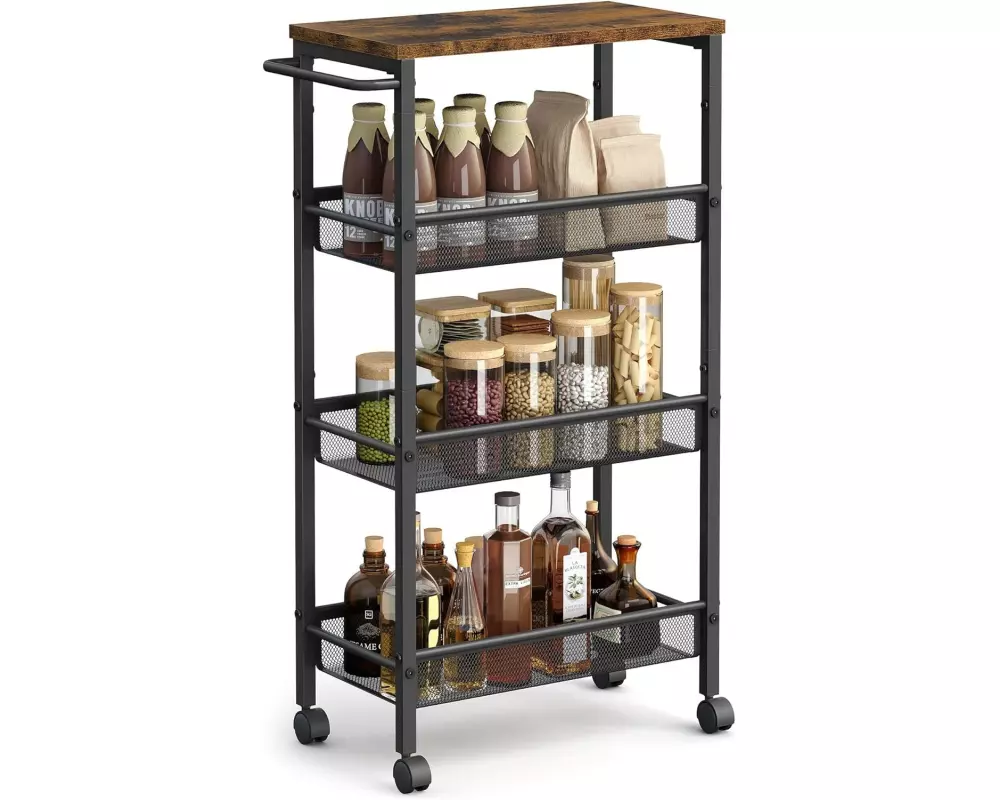 VASAGLE Nischenwagen Industrial 45.4 x 77 x 22 cm, Braun/Schwarz