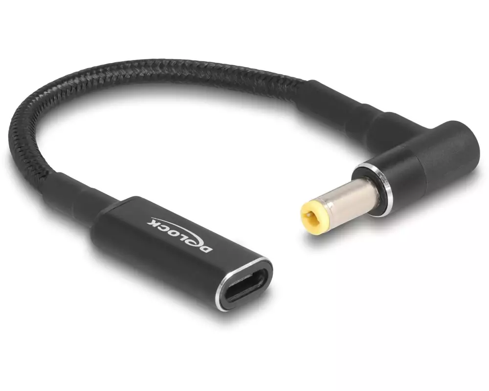 Delock Ladekabel USB-C zu 5.5 x 2.5 mm Stecker 90° gewinkelt, 15 cm