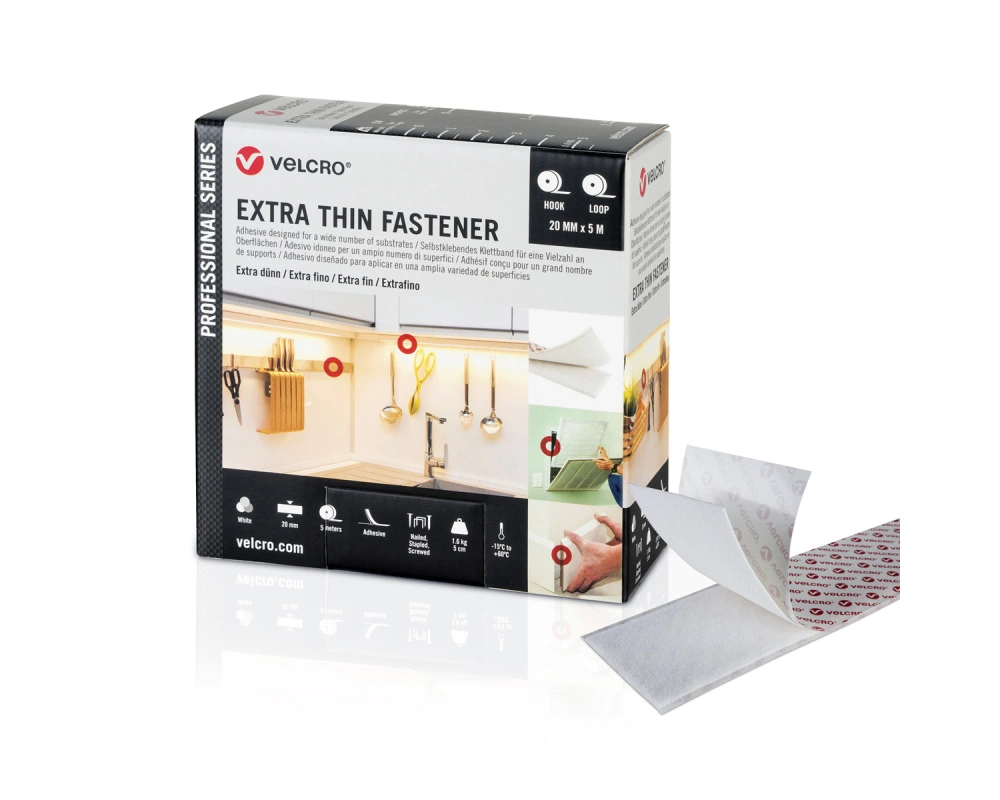 VELCRO Extra Thin Fastener 5m Hakenband 5m Flauschband, Haken & Flausch 50mm weiß
