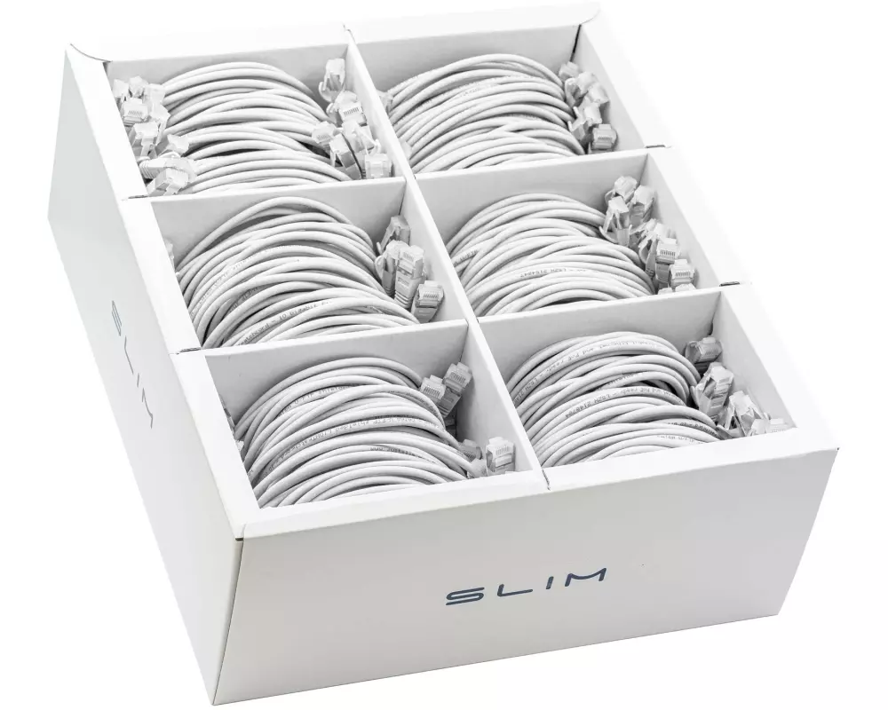 SLIM Slimpatchkabel RJ-45, Cat 6A, U/FTP, 0.5 m, Weiss, 90-Pack
