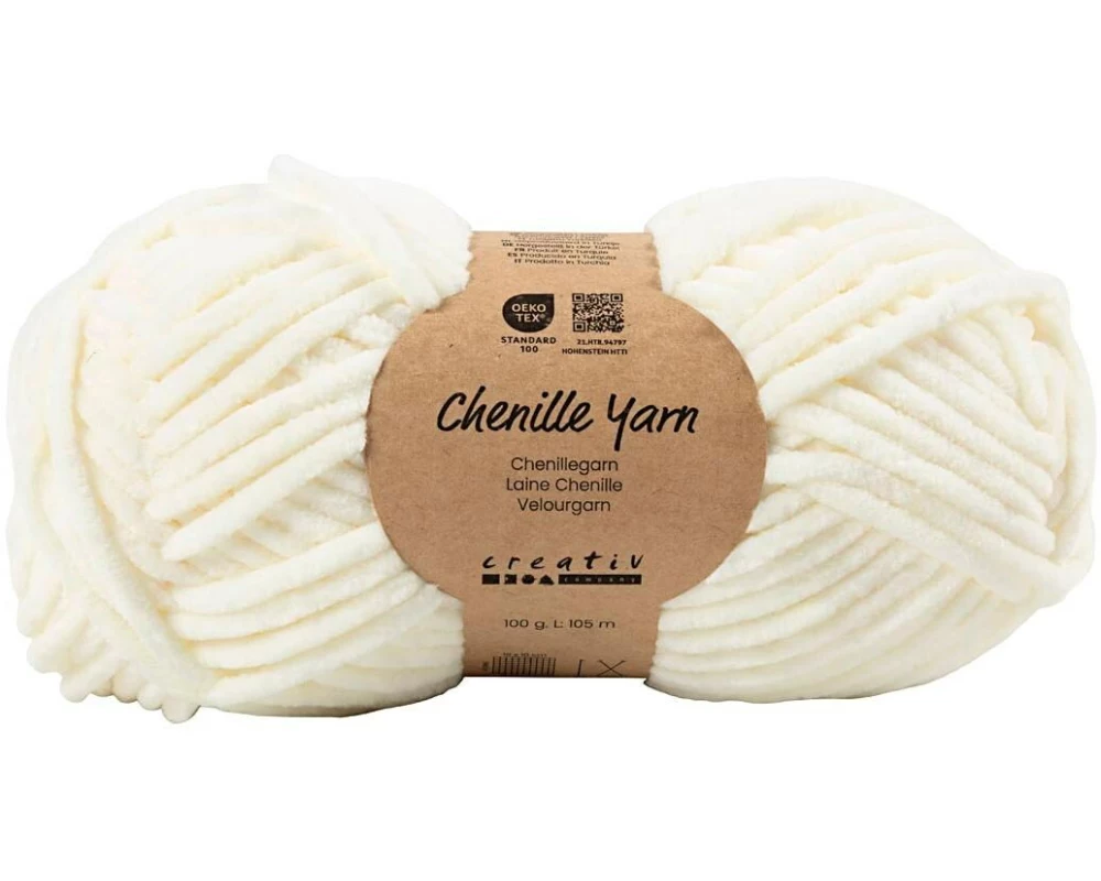 Creativ Company Veloursgarn, L 105 m, Nadel 5-6, Naturweiss, 100 g/ 1 Knäuel