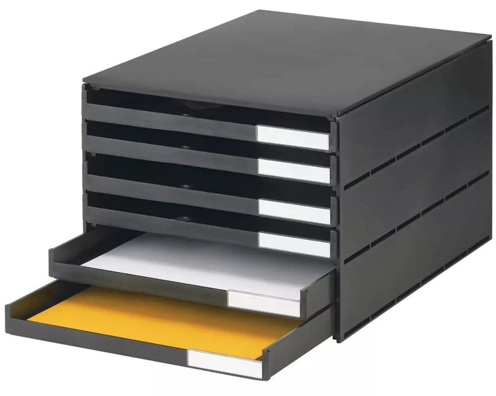 Styro Schubladenbox Styroval Pro Öko 6 Schubladen, Schwarz, offen