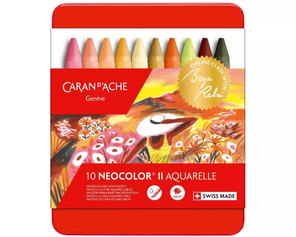 Caran d'Ache Wachsmalstifte Neocolor 2 Aquarelle 10 Stück, Warm