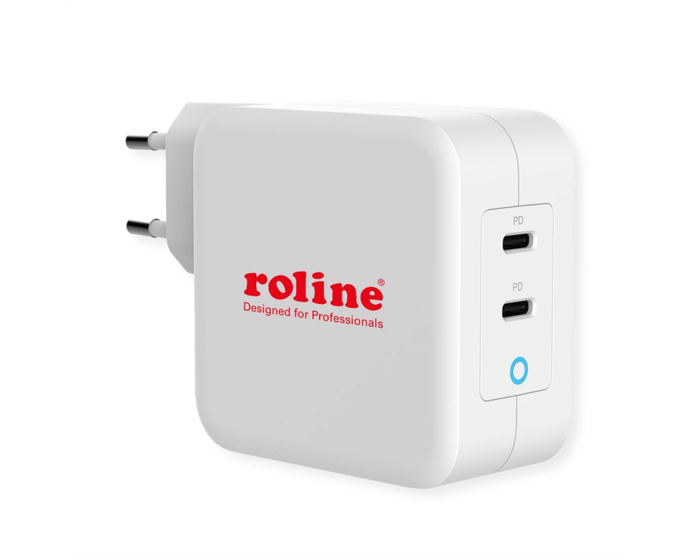 ROLINE USB Charger mit Euro-Stecker, 2 Port Typ-C (PD), GaN, 100W