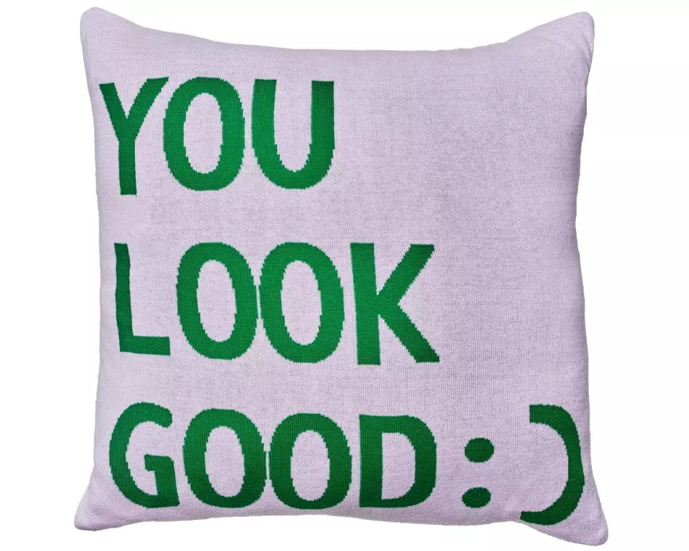 Chic Mic Gestricktes Baumwollkissen Looking good Violett/Grün