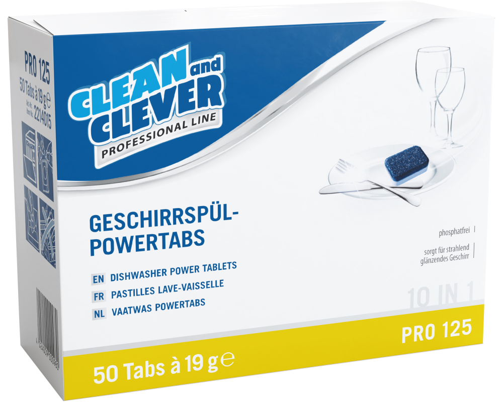 CLEAN AND CLEVER Geschirr-Powertabs PRO125 39862 50 Tabs à 19g 10in1