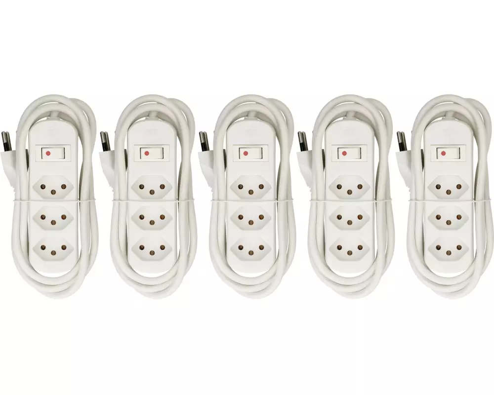 Max Hauri Steckdosenleiste Basic-Line 3x T13 Schalter Weiss, 5er Pack