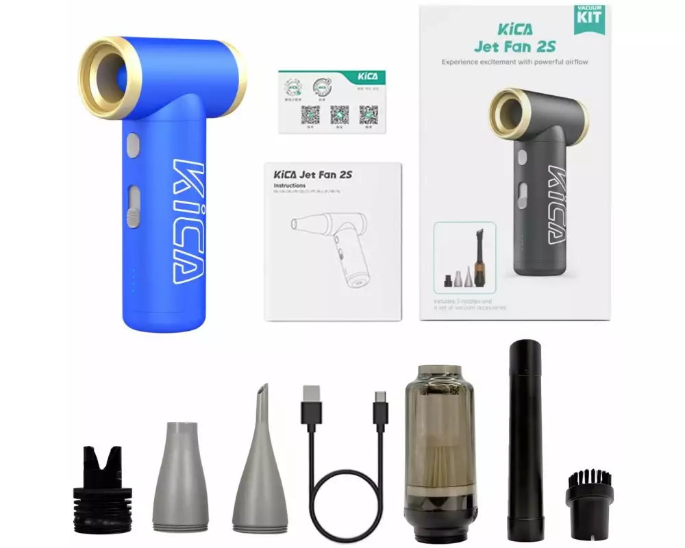 KiCA Jet Fan 2S Vacuum Kit mit Staubsaugadapter Blau