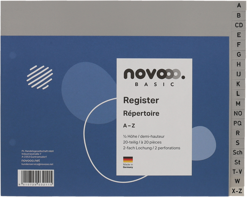 NOVOOO Register PP 1/2 Höhe 40962 grau A-Z 20tlg.