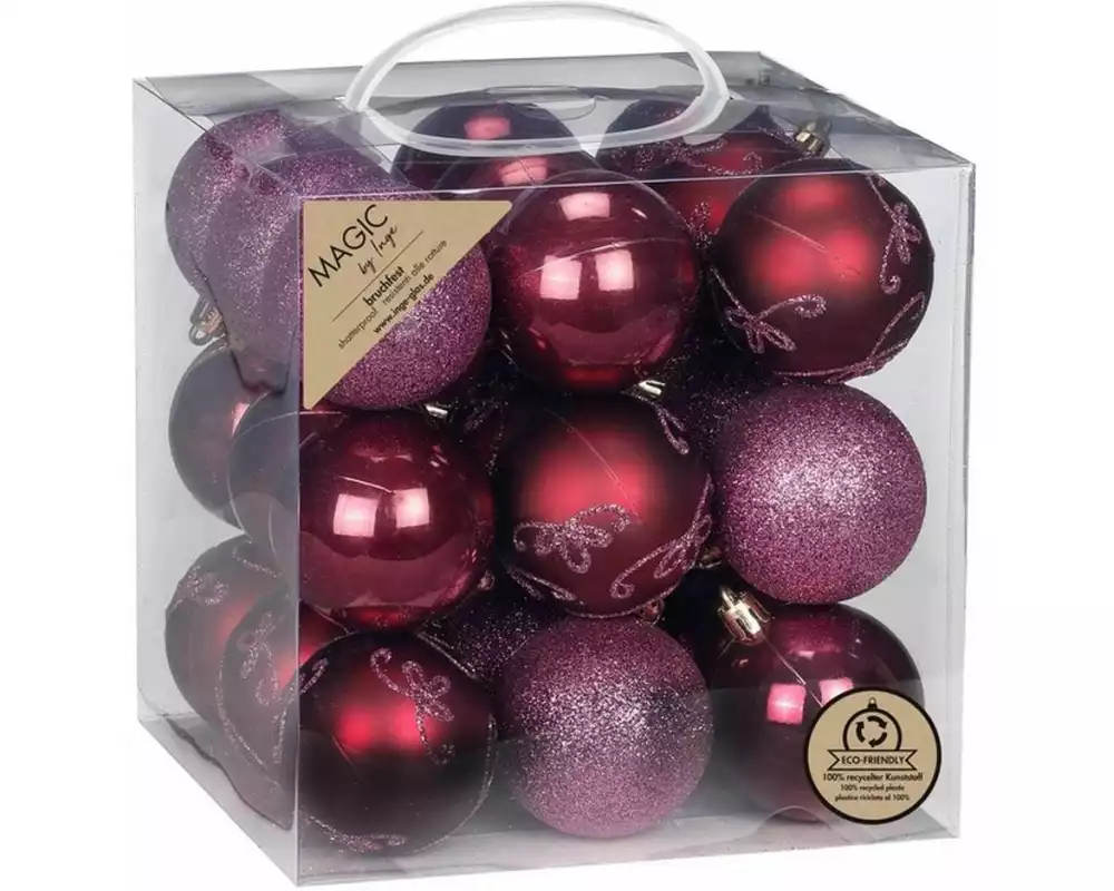 INGES CHRISTMAS DECOR Weihnachtskugel 6 cm 27 Stück, Bordeaux