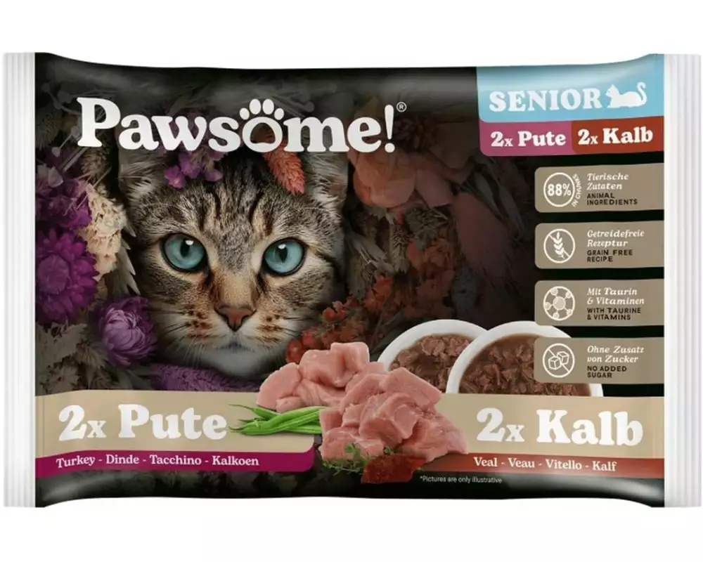 Pawsome Cat Superfood Senior Kalb & Pute 4 x 85 g