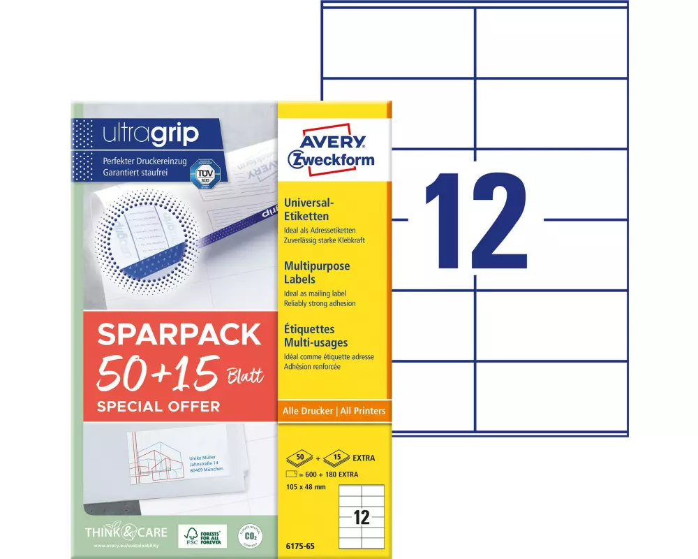 Avery Zweckform Universal-Etiketten 6175-65, 105 x 48 mm, 65 Blatt