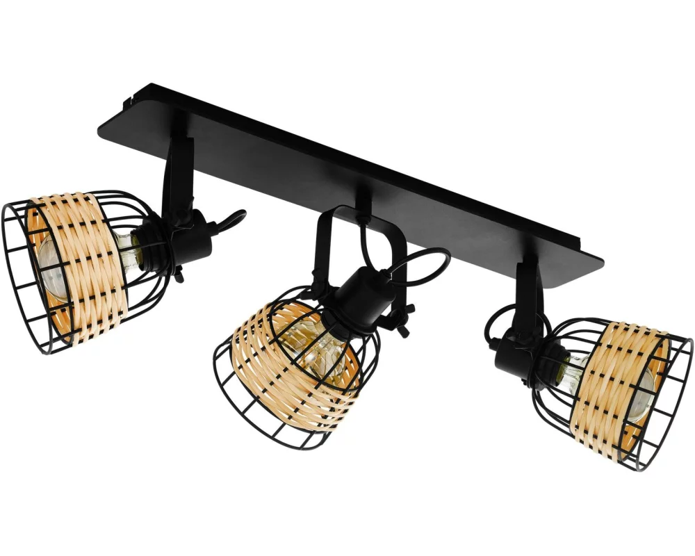 EGLO Leuchten Deckenleuchte ANWICK 1 3x E27 Schwarz/Natur