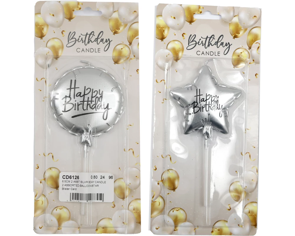 ROOST Kerze Happy Birthday CD6126 Silber, assortiert
