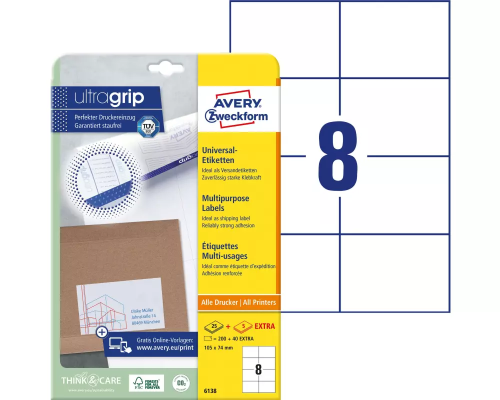 Avery Zweckform Universal-Etiketten 6138, 105 x 74 mm, 30 Blatt