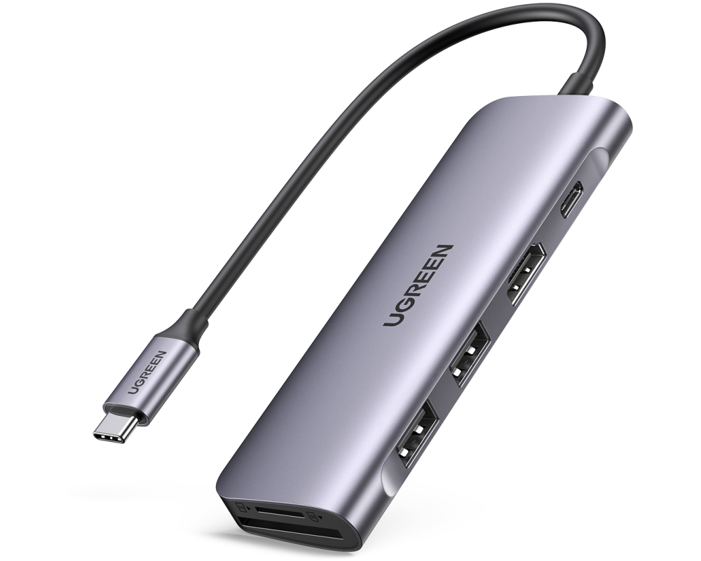 UGREEN USB-C Hub 6in1, Silver 70411 HDMI,2xUSB-A,SD TF,USB-C PD