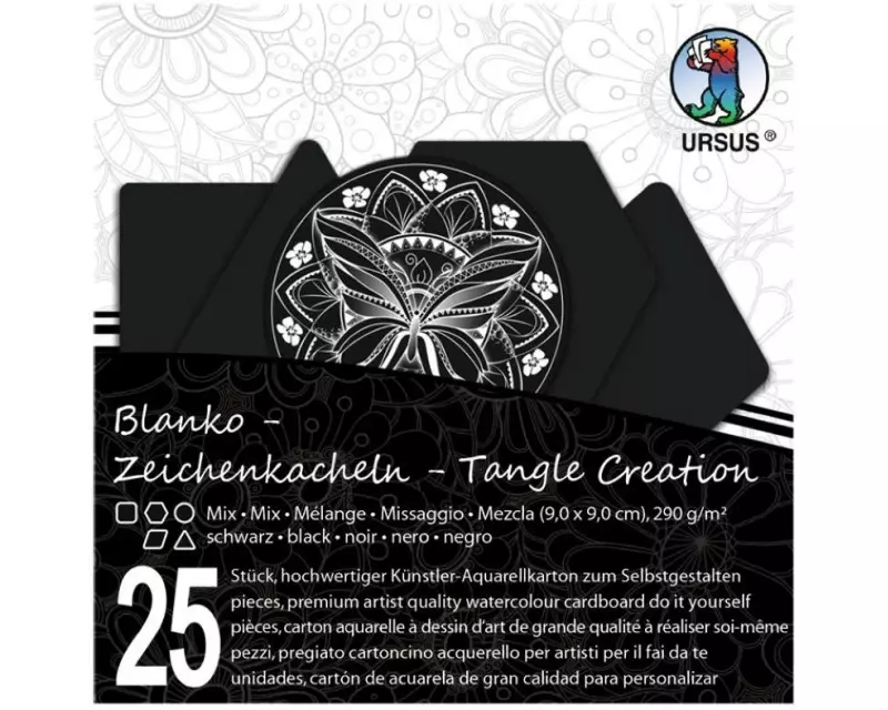 URSUS Aquarellblock Kacheln, 9 x 9 cm, Schwarz, 25 Stück