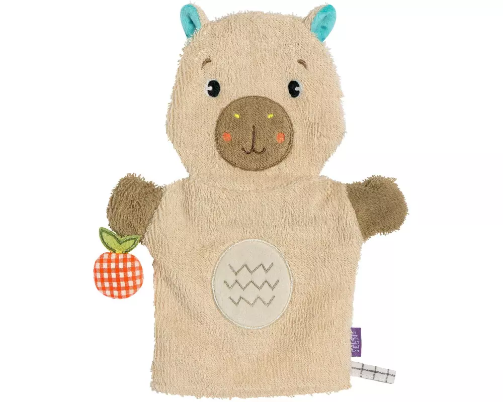 fehn Baby-Waschhandschuh Capybara, Beige / Braun, 25 cm