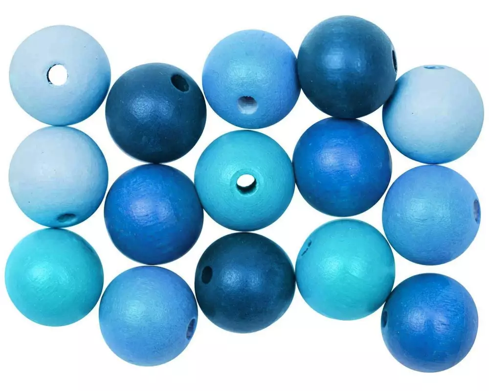 Rico Design Holzperlen Gebohrt 12 mm Königsblau, 15 Stück