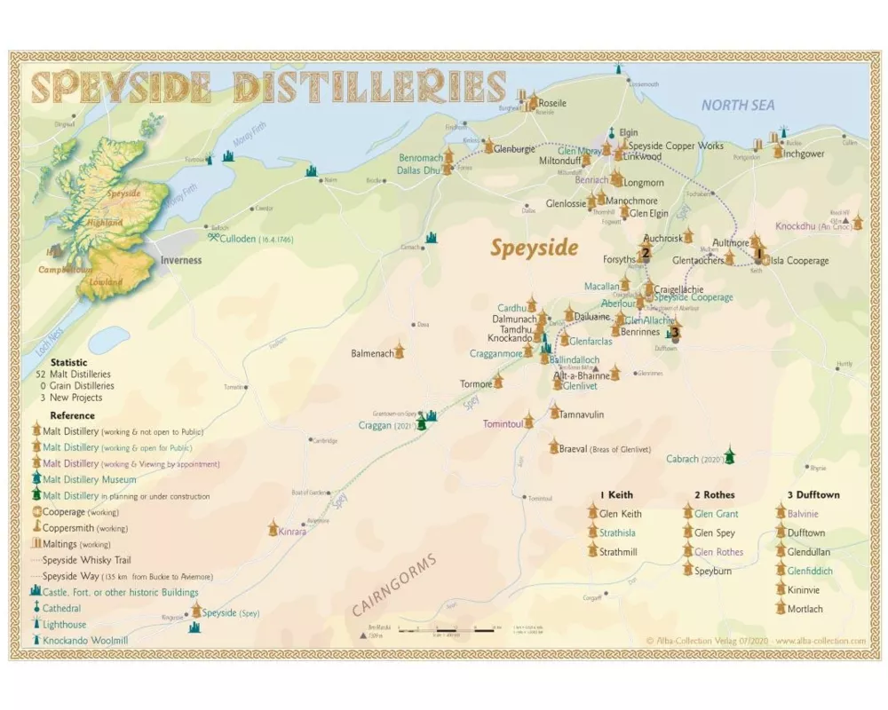 Whisky Distilleries Speyside - Tasting Map
