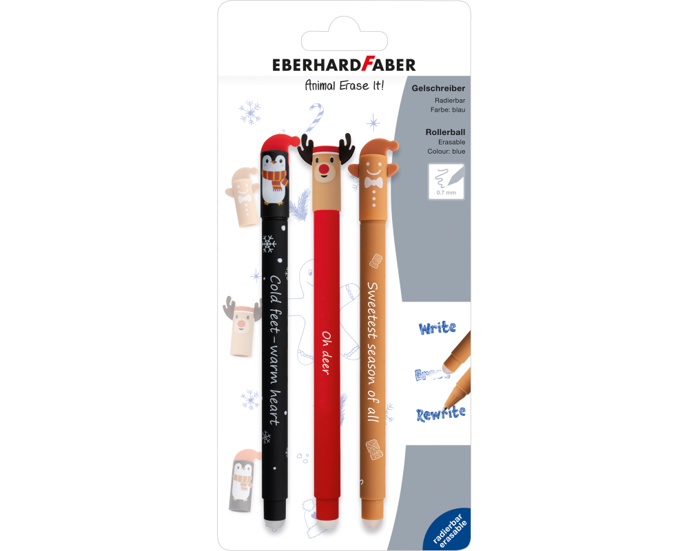 EBERHARD FABER Gelschreiber Erase It 0.7mm 582120 Winter Edition 3 Stück