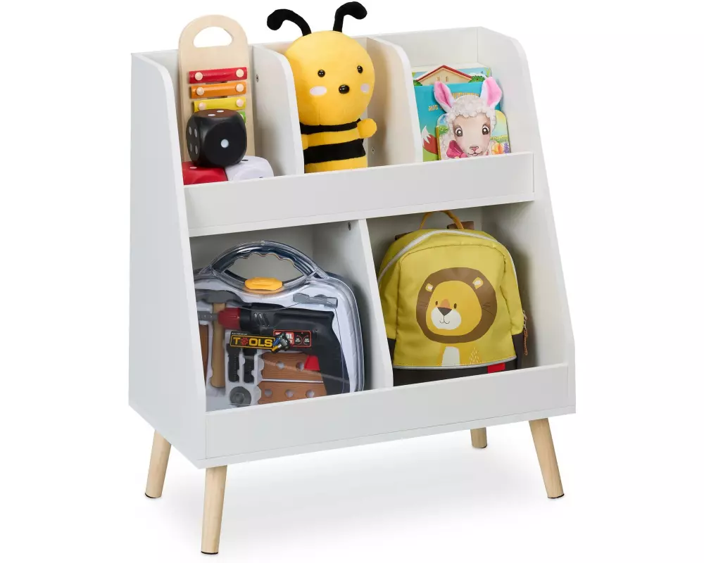 relaxdays Kinderregal mit 5 Fächern Weiss; Hellbraun