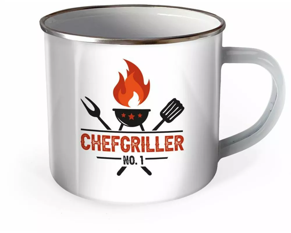 Trötsch Emaille Becher Grillen Tasse Chefgriller NO. 1 Grillmeister