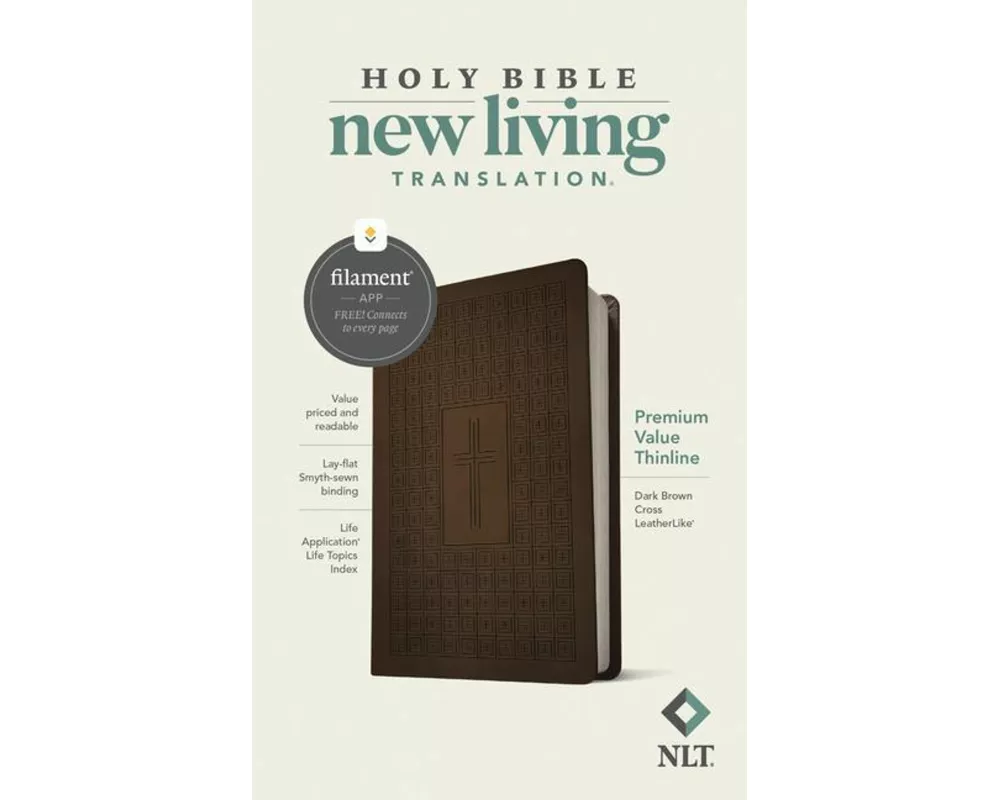NLT Premium Value Thinline Bible, Filament Enabled (Leatherlike, Dark Brown Cross)
