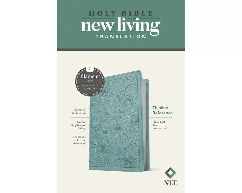 NLT Thinline Reference Bible, Filament Enabled (Leatherlike, Floral Leaf Teal, Red Letter)