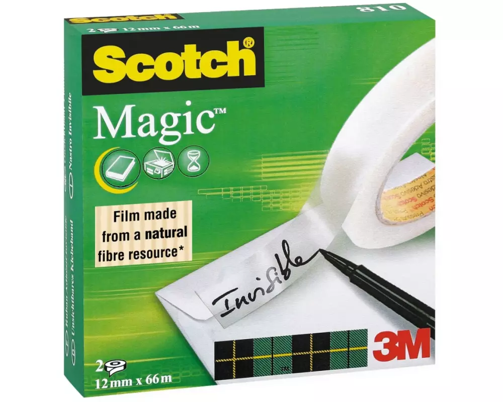 Scotch Klebeband Magic Tape 2 Stück, 12 mm x 66 m, Transparent
