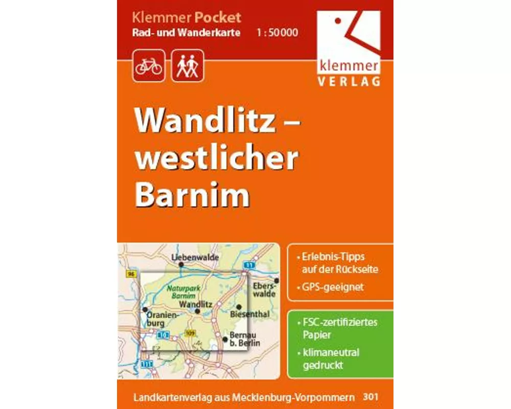 Klemmer Pocket Rad- und Wanderkarte Wandlitz - westlicher Barnim 1 : 50 000