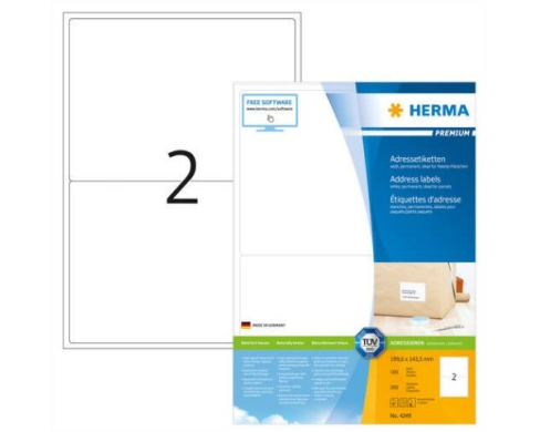 HERMA Adressetiketten 199.6x143.5mm 4249 Premium ws, matt 200St./100Bl.