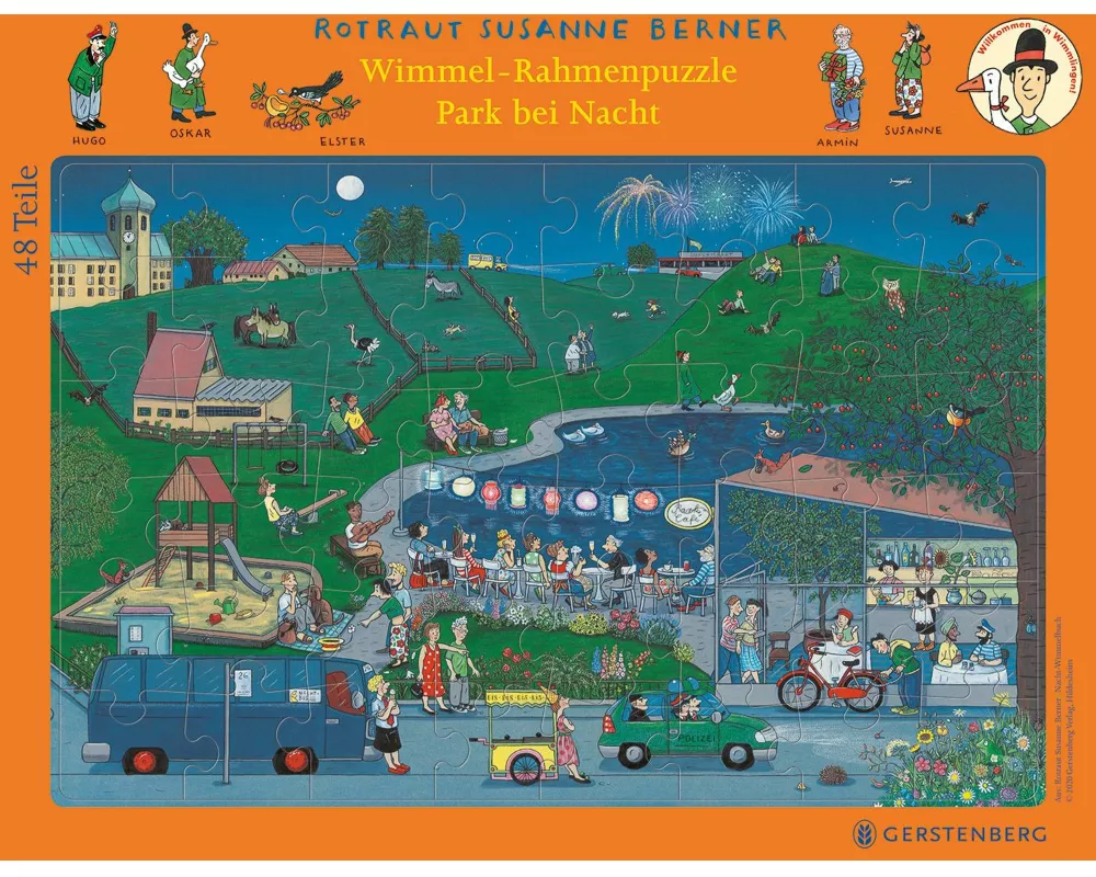 Wimmel-Rahmenpuzzle Nacht Motiv Stadtpark 48 Teile